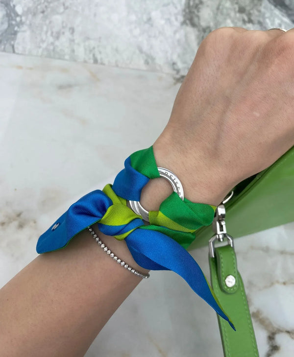 bratara din matase verde si albastru cu inel argintiu