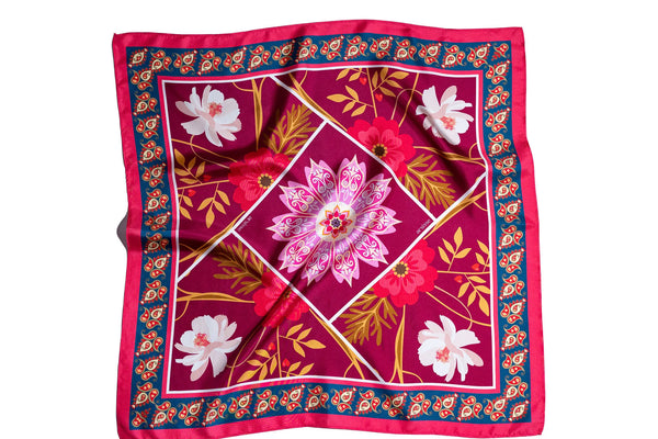 esarfa din matase roz cu imprimeu floral